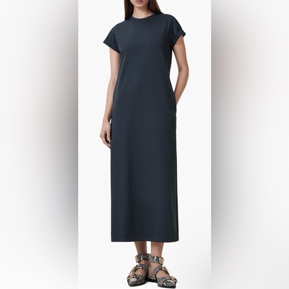 AllSaints Navy Blue Short Sleeve Maxi Dress Size 4 NWOT - Picture 2 of 13